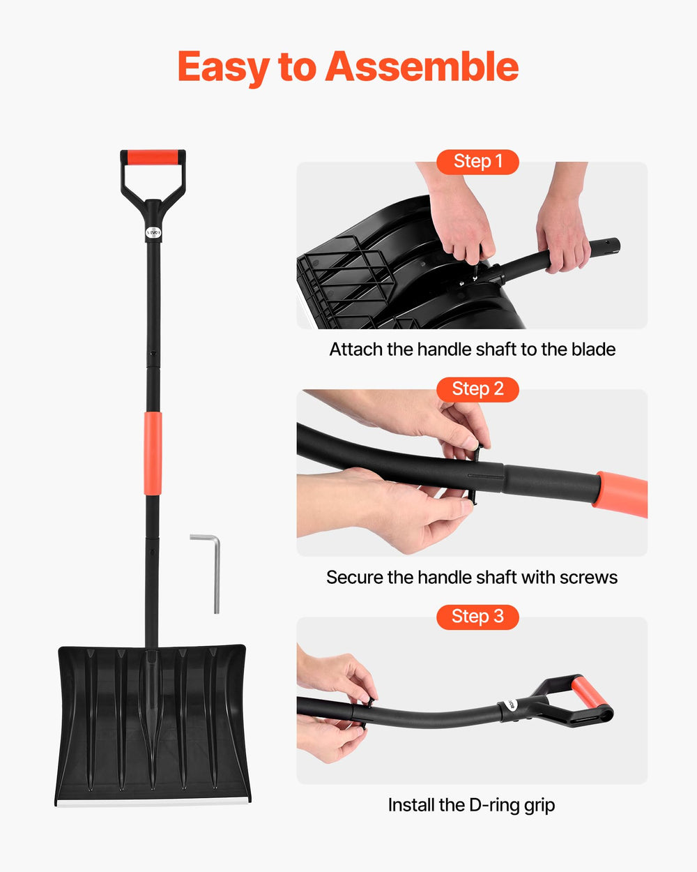 VEVOR shovel next to shoe for scale and quick portability benefit