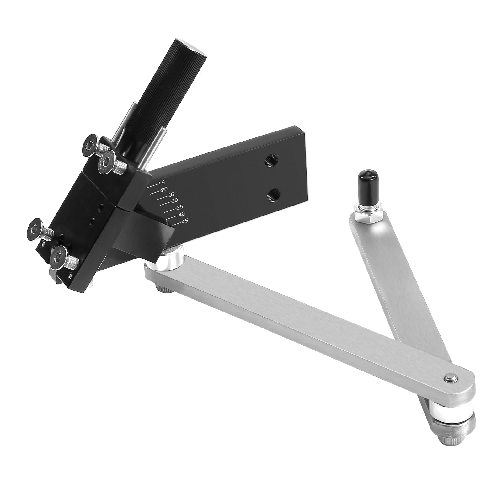 VEVOR sharpener next to measuring tape showing supported blade sizes
