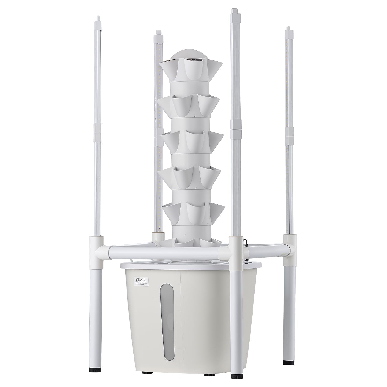 VEVOR size comparison with person showing space-saving vertical footprint