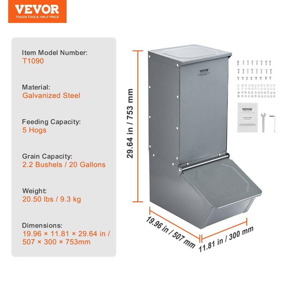 VEVOR next to bucket for scale demonstrating actual feeder size