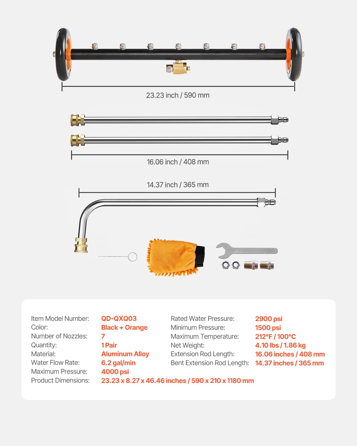 VEVOR size scale against ruler showing 24-inch width benefit