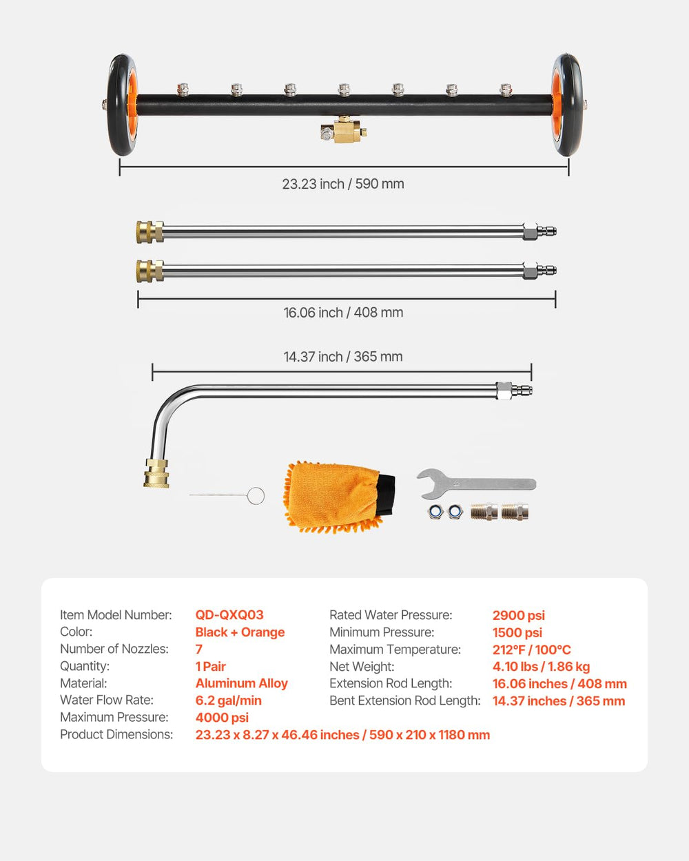 VEVOR size scale against ruler showing 24-inch width benefit