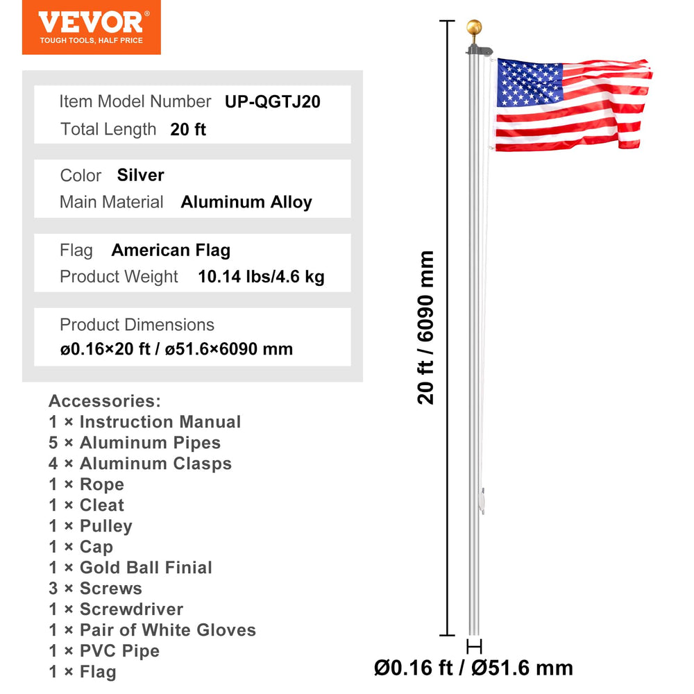 VEVOR flagpole next to person for scale illustrating true 20ft height
