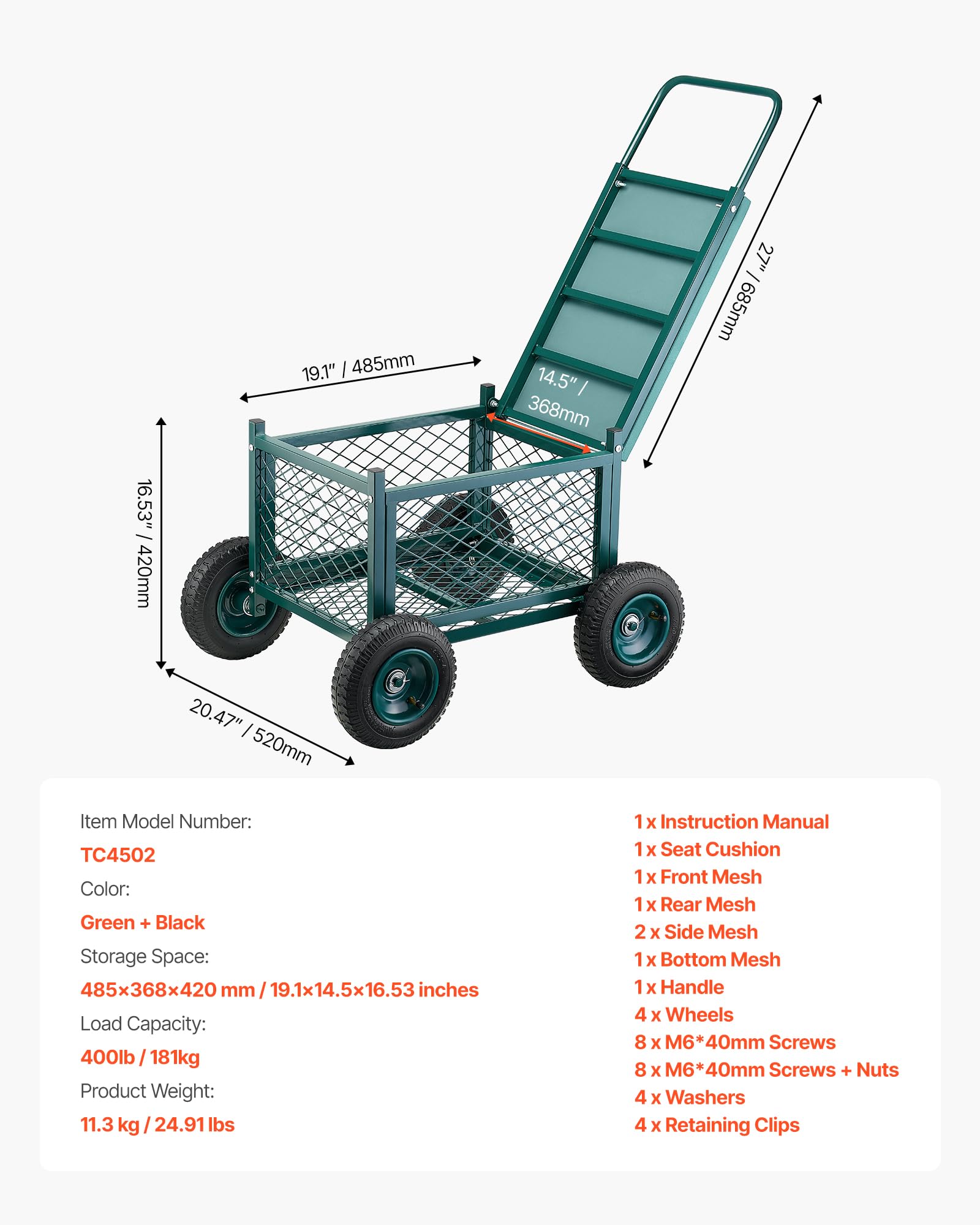 VEVOR cart beside potted plant showing compact size and scale benefit