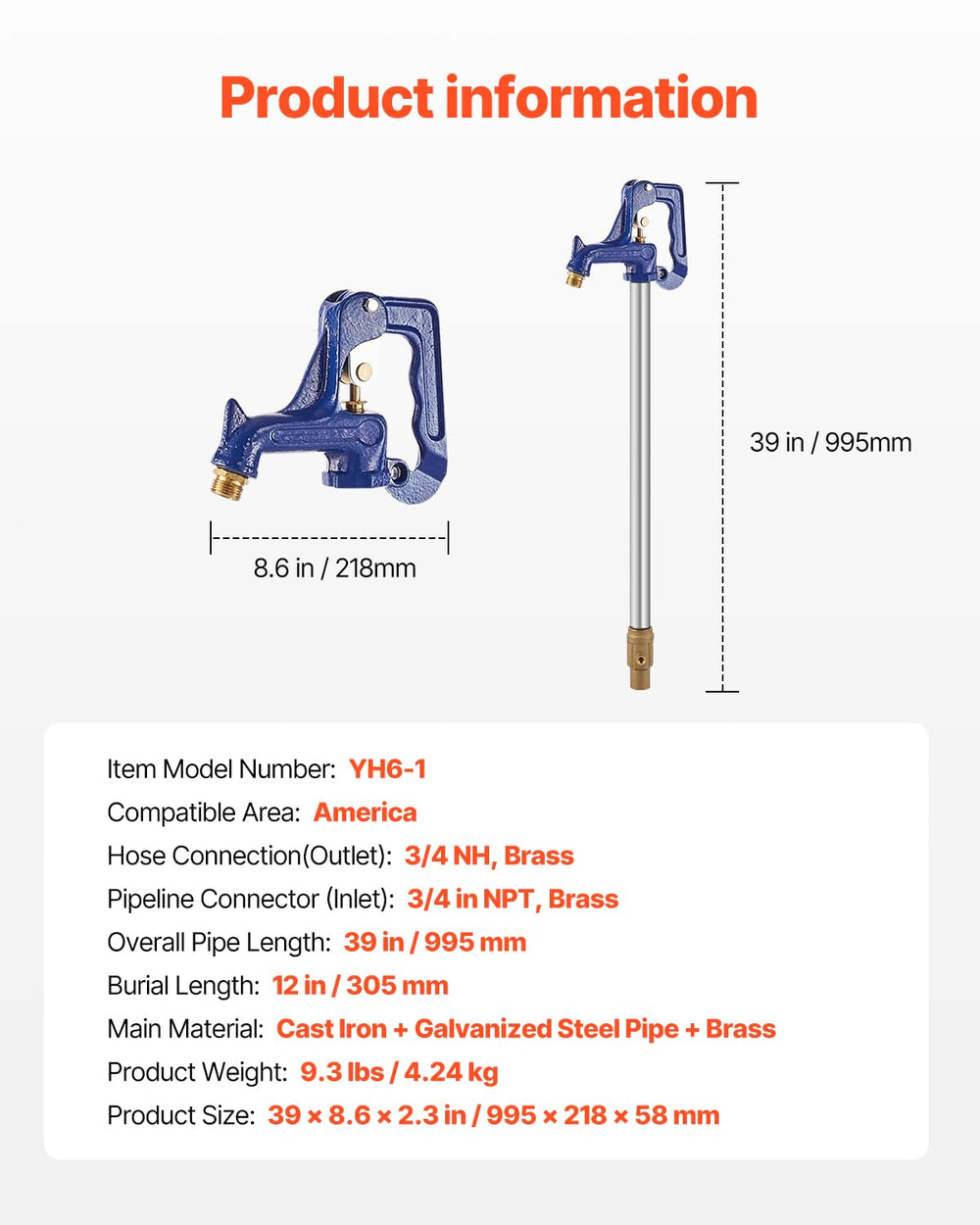 VEVOR size comparison with measuring tape showing 3.25ft riser for correct frost depth