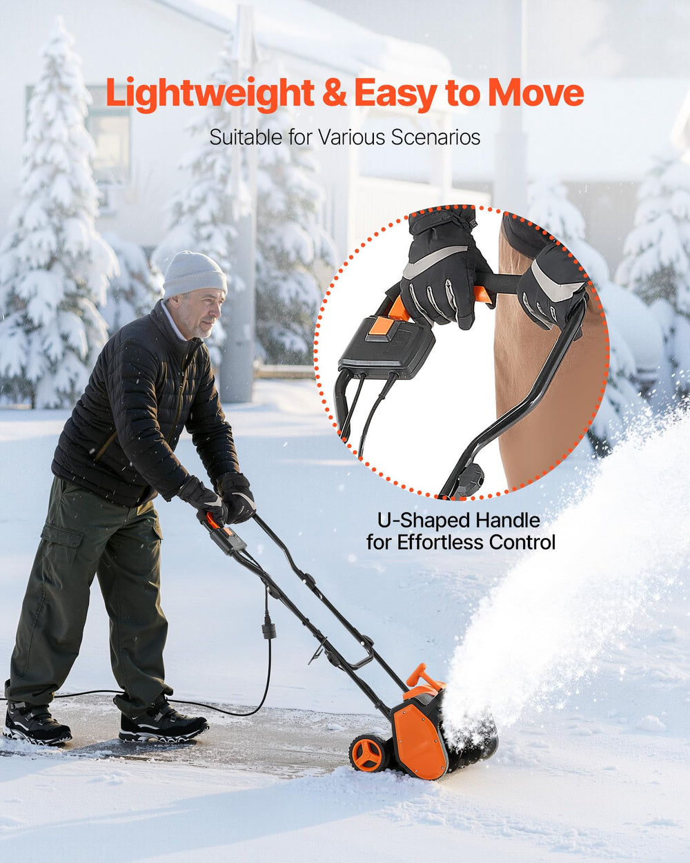 VEVOR next to a person to show 17-inch width and easy handling