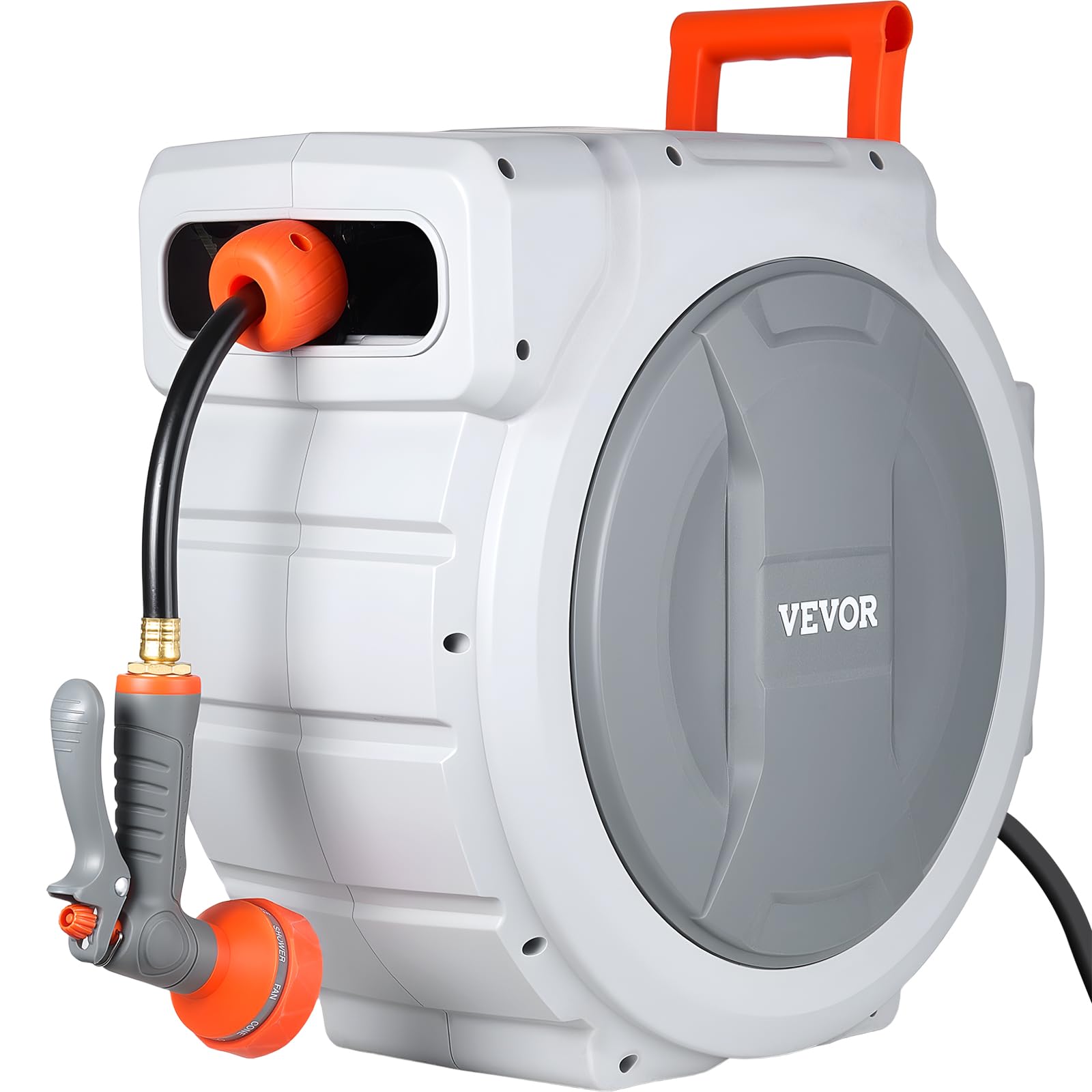 VEVOR reel beside common tools to show scale and compact footprint