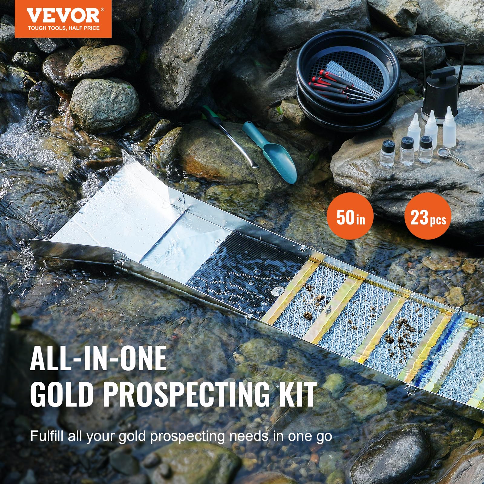 VEVOR sluice box folded packed in carry bag for easy transport and trail-ready portability
