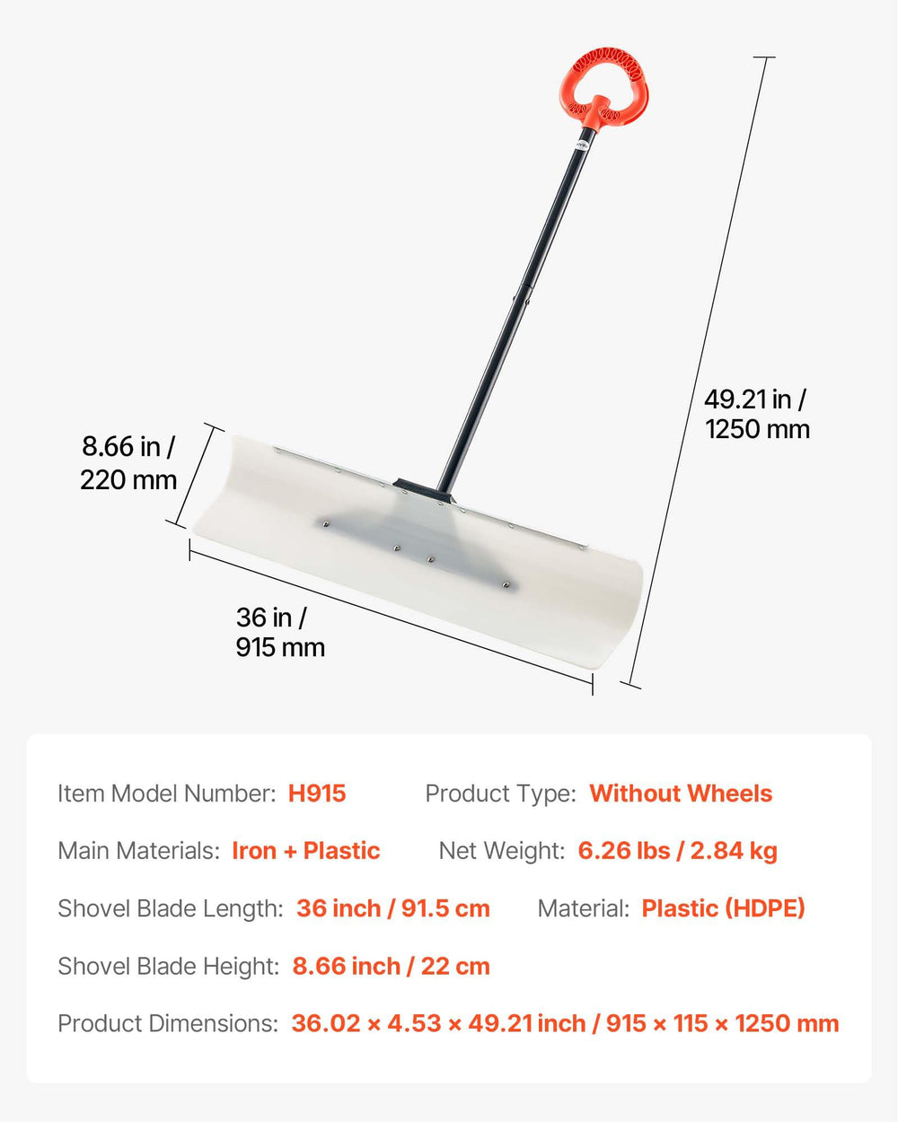 VEVOR metal edge detail protecting blade while scraping compacted snow or ice