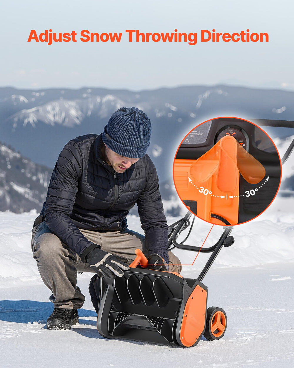VEVOR throwing demonstration showing snow being thrown about 20 feet away
