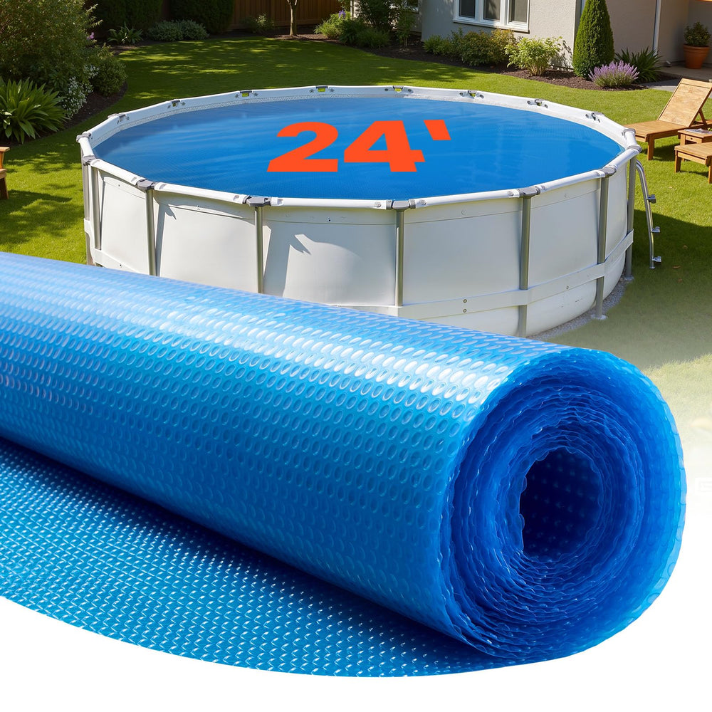 VEVOR front view of 24 ft round solar cover showing full coverage benefit