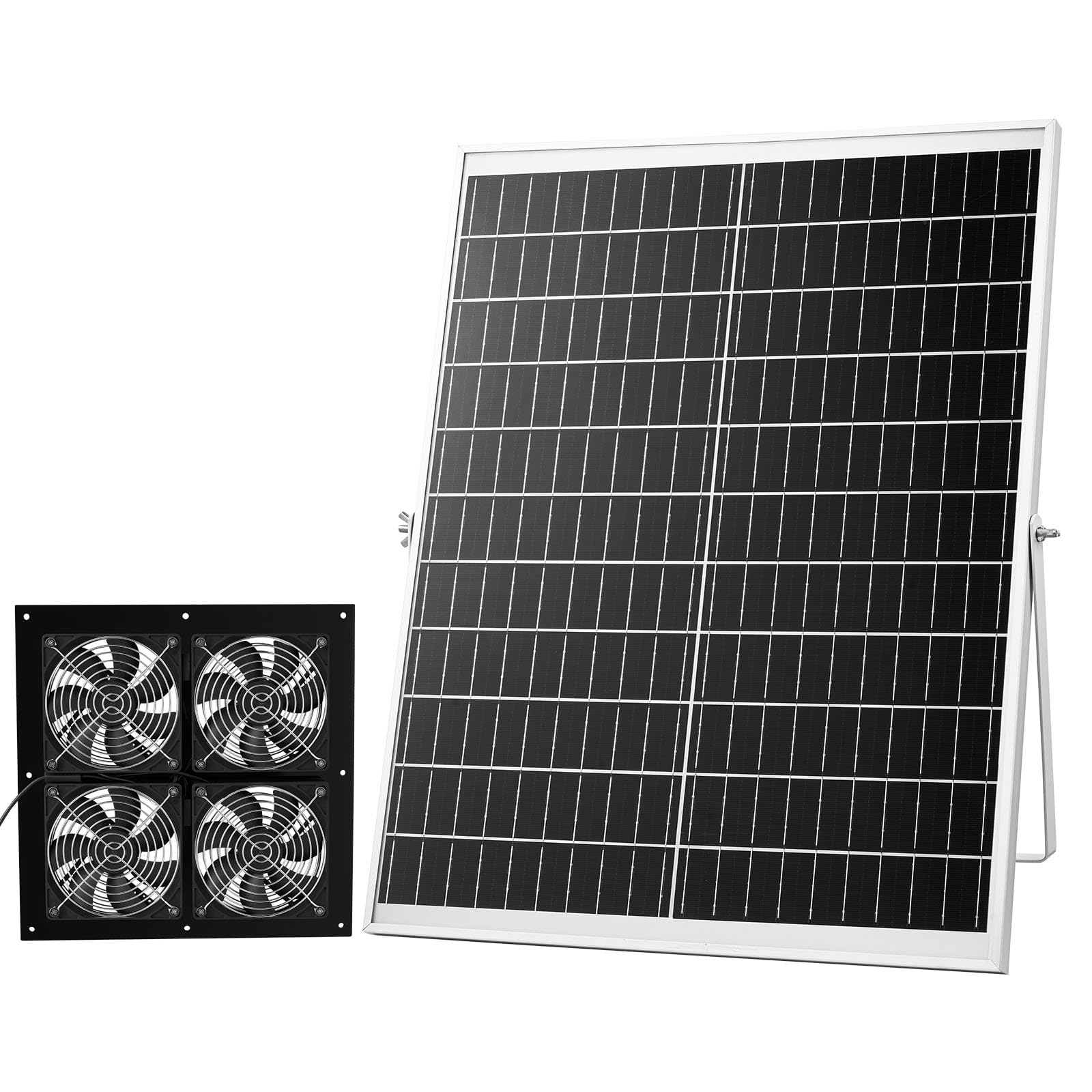 VEVOR front view of solar fan showing compact ventilation unit and benefit of space-saving design