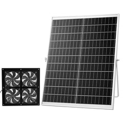 VEVOR front view of solar fan showing compact ventilation unit and benefit of space-saving design
