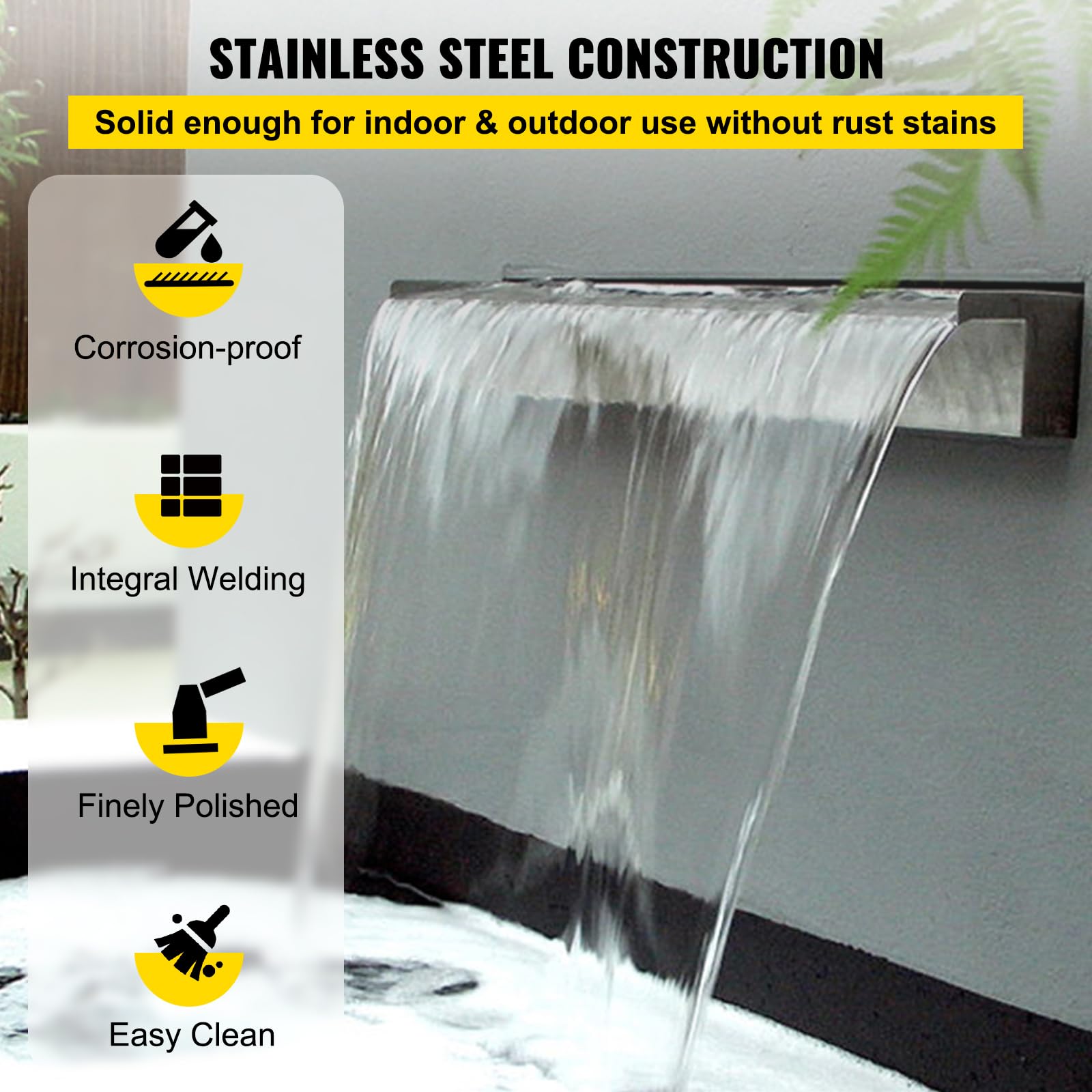 VEVOR side profile of waterfall blade, demonstrates slim design and smooth water flow