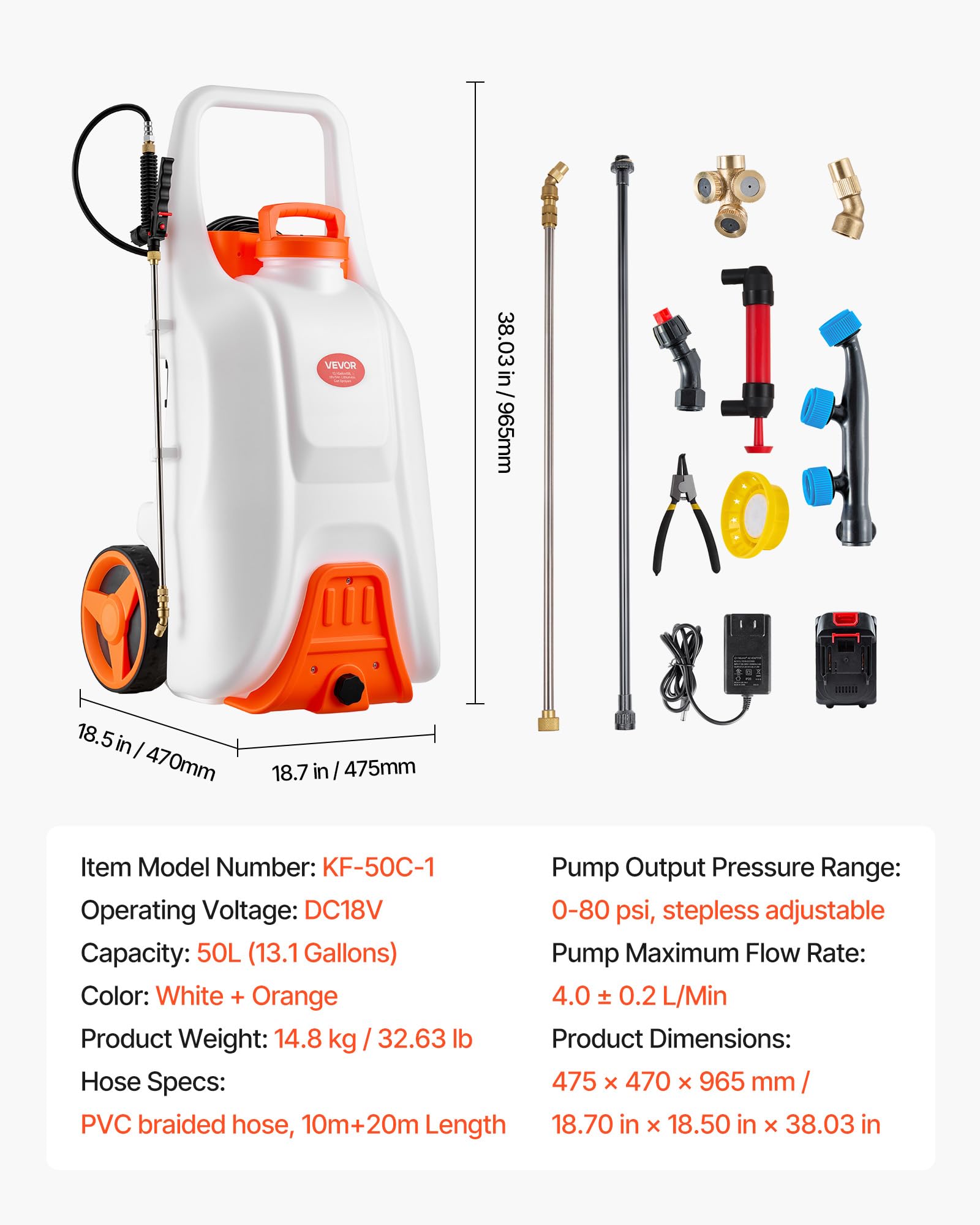 VEVOR 5Ah battery and charging port detail, long runtime benefit