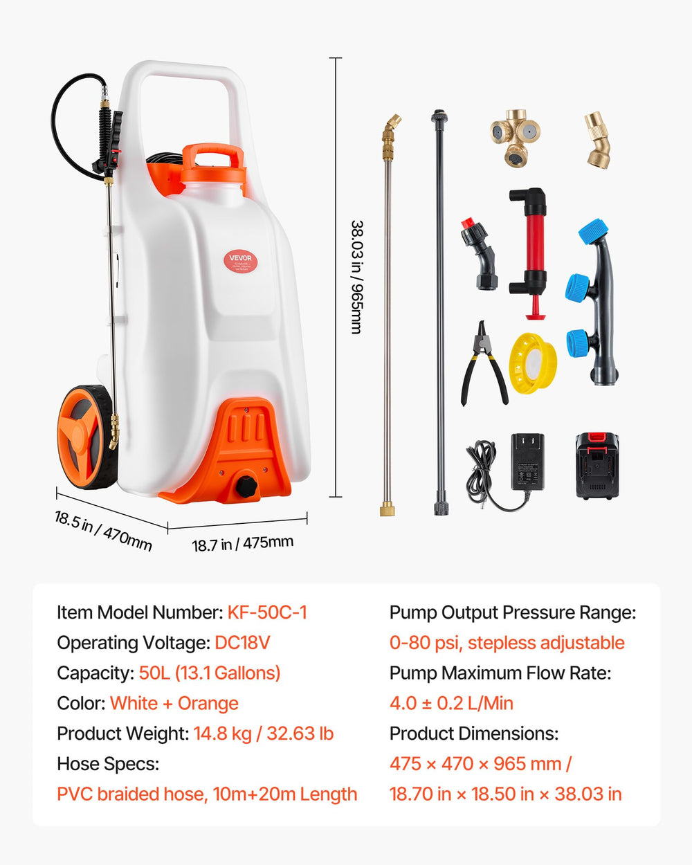 VEVOR 5Ah battery and charging port detail, long runtime benefit