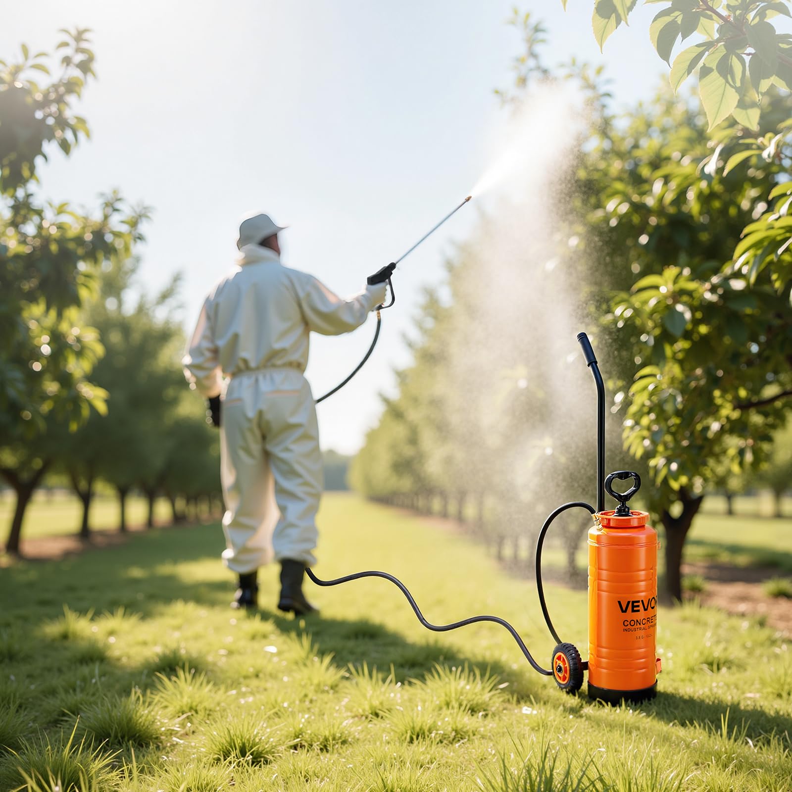 VEVOR unit spraying a concrete slab showing efficient coverage
