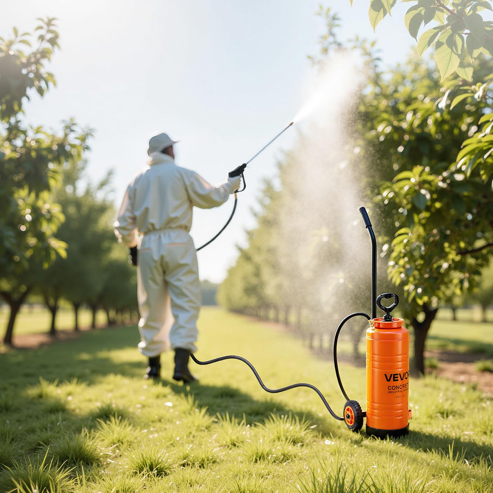 VEVOR unit spraying a concrete slab showing efficient coverage