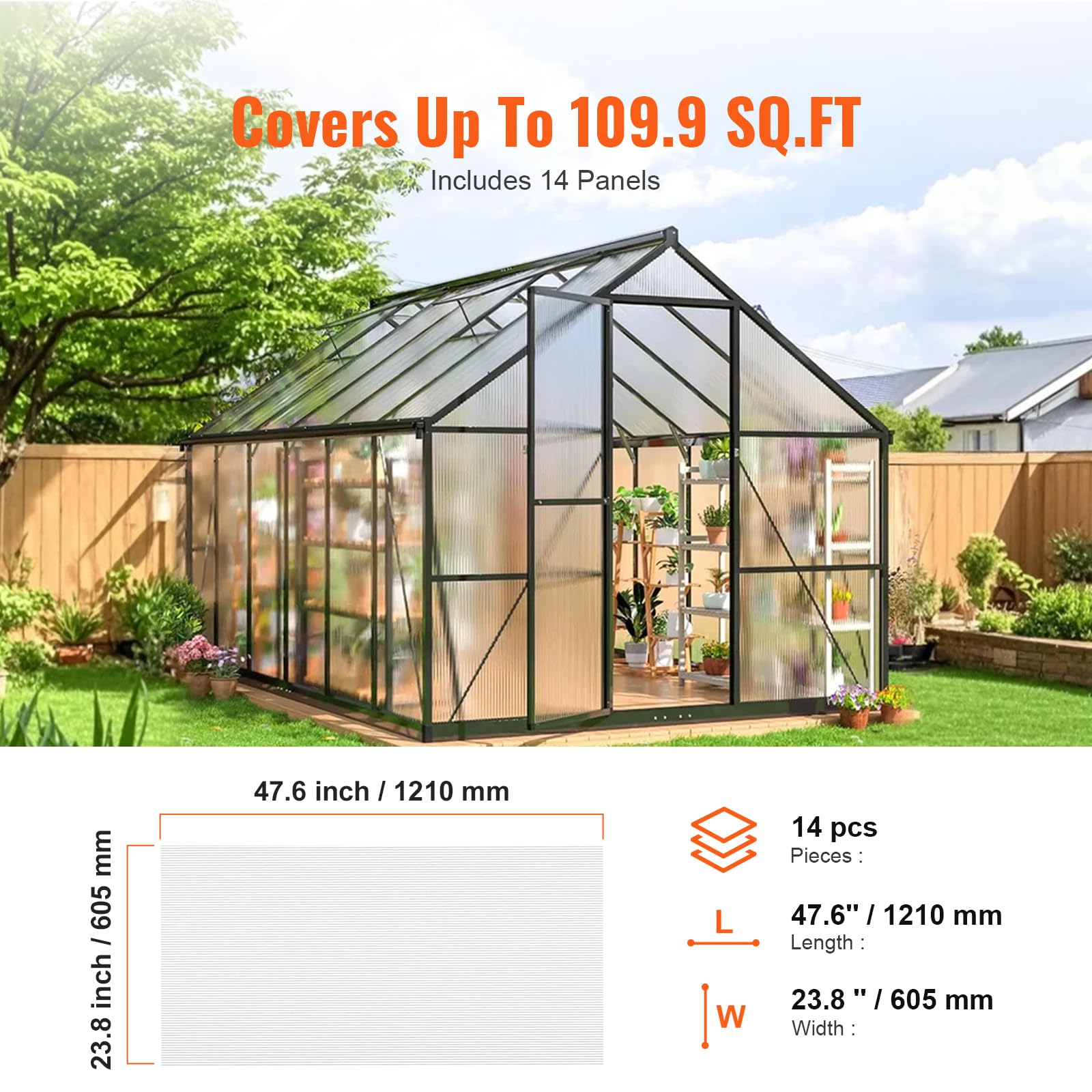 VEVOR stacked panels showing 0.16 inch thickness for durability