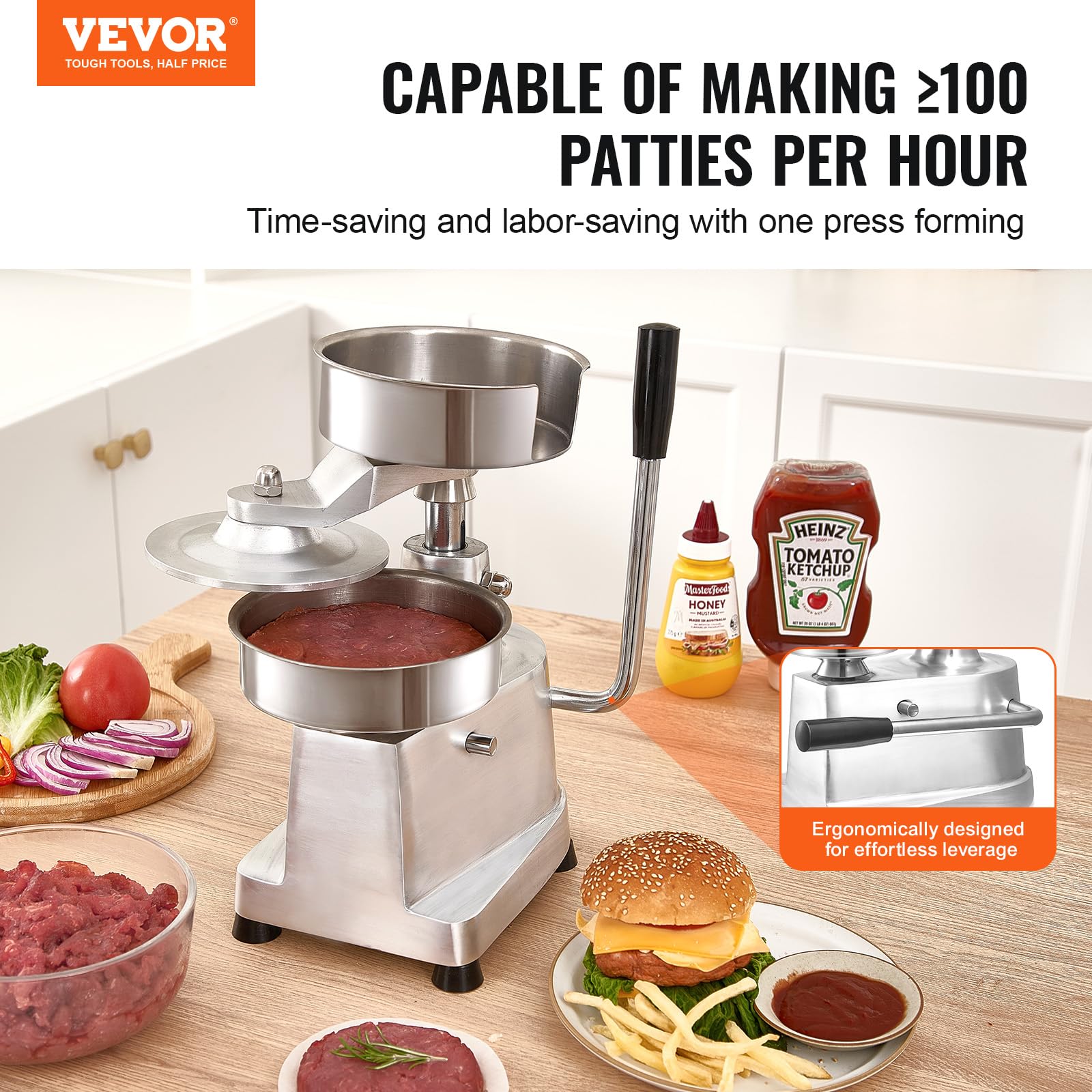 VEVOR close-up stainless steel food tray highlighting hygienic surface and easy cleaning