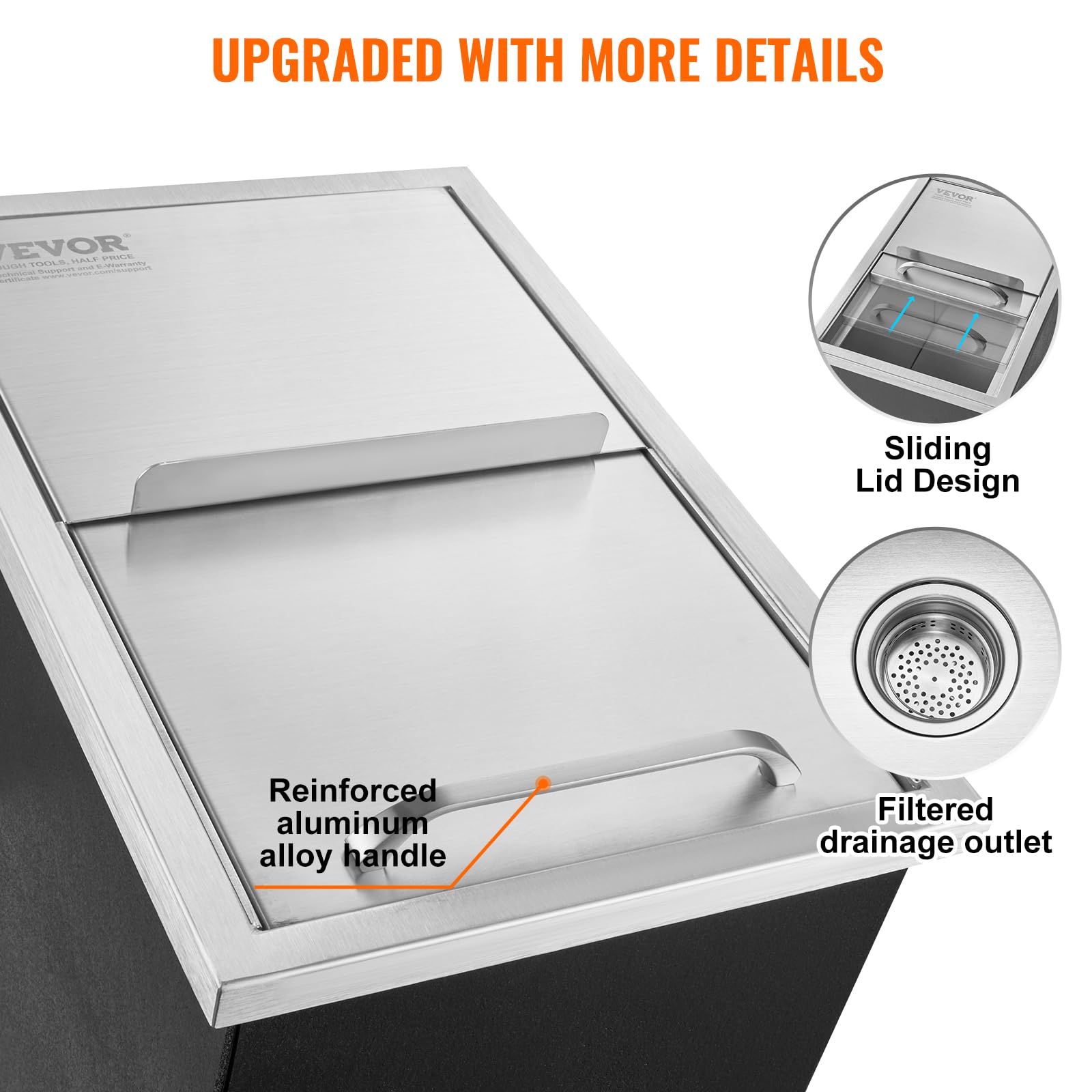 VEVOR welded stainless interior detail for hygienic, leak-resistant performance