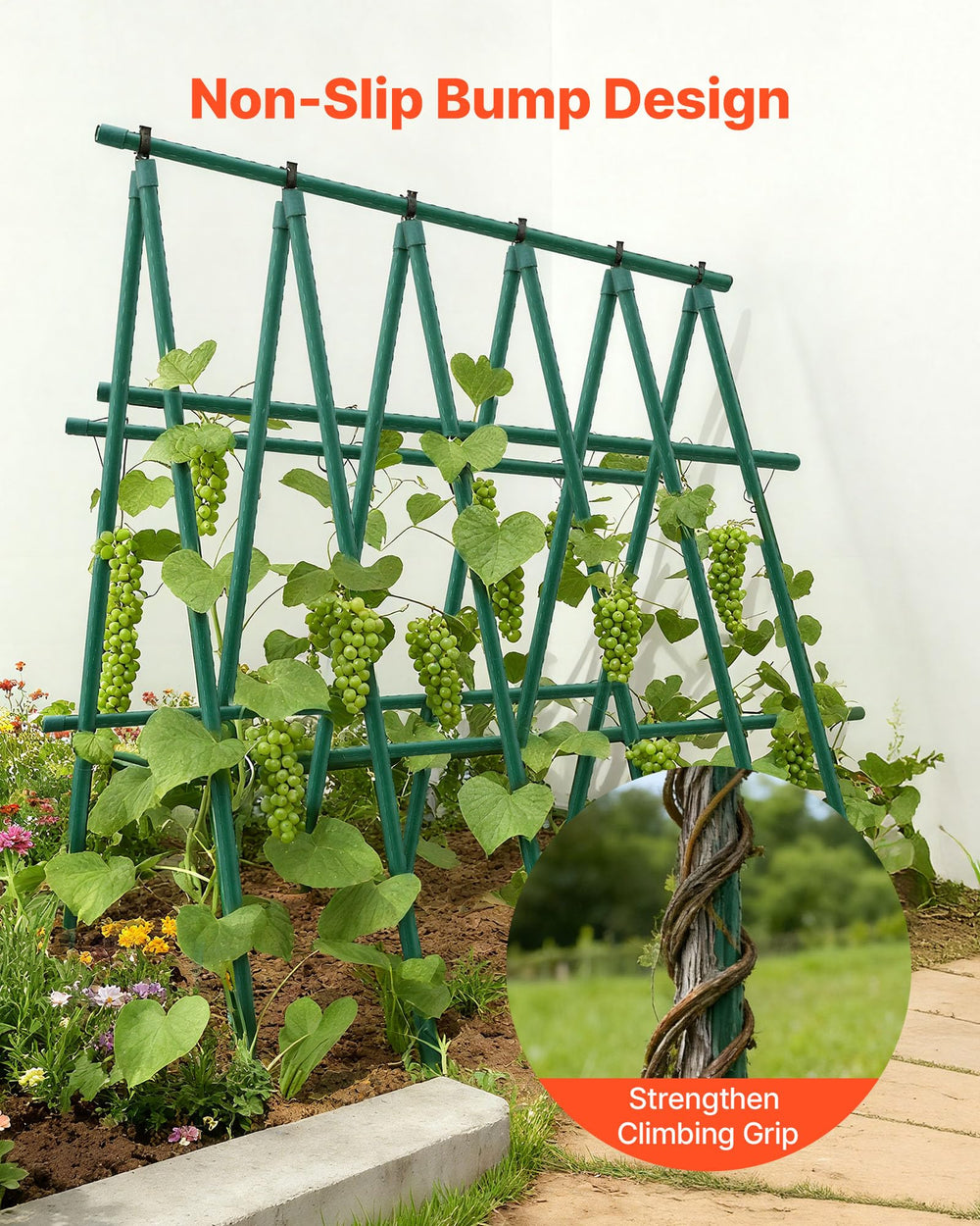 VEVOR stake supporting a tomato plant showing upright growth and reduced breakage