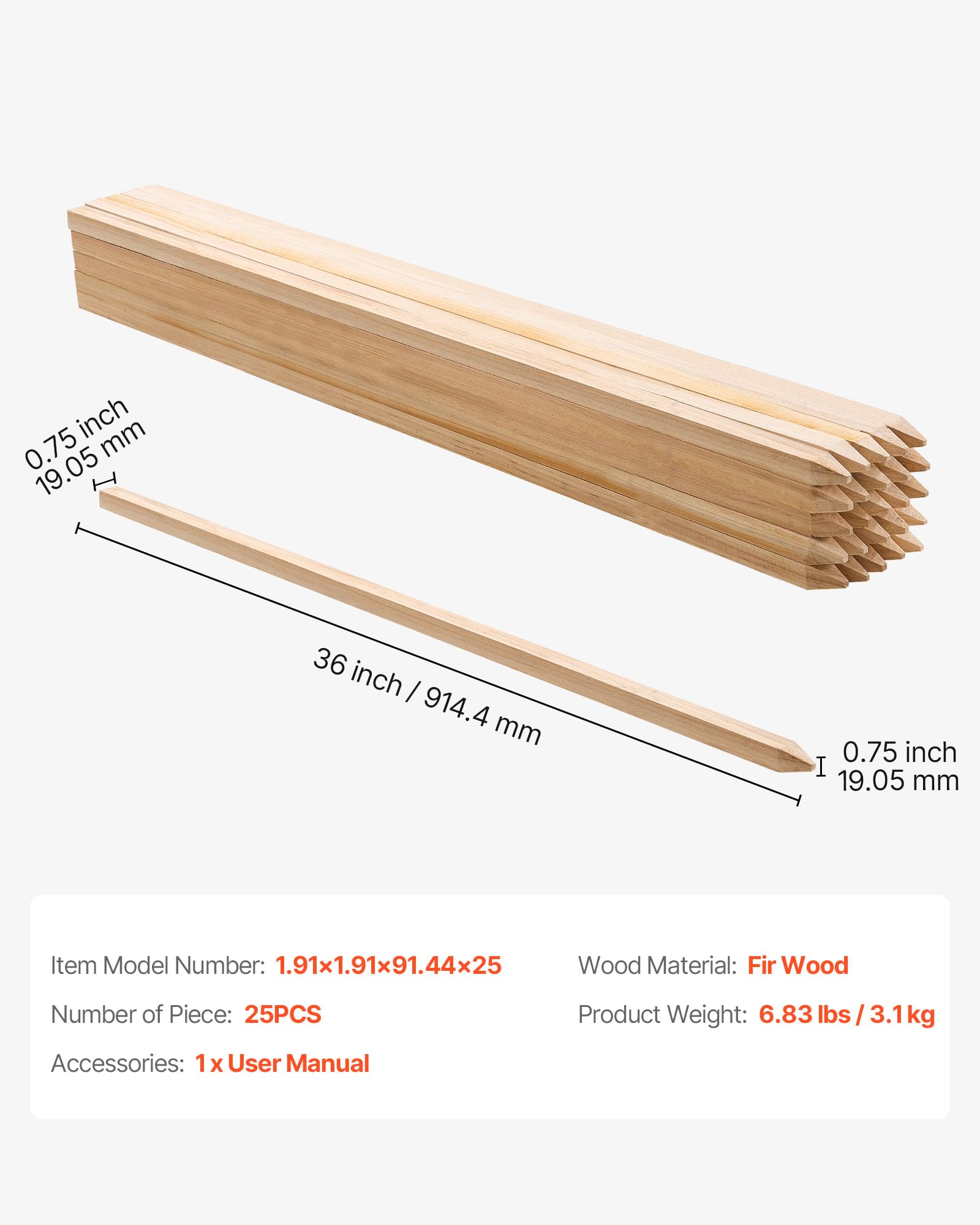 VEVOR stake next to 36-inch ruler showing scale for correct sizing