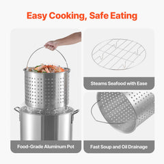 VEVOR steamer rack loaded with seafood demonstrating even cooking and layered steaming