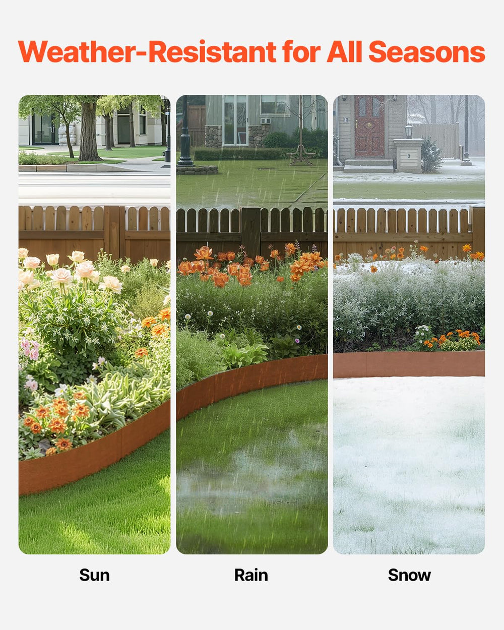 VEVOR installed curved edging around flower bed showing clean shape benefit