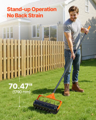 VEVOR close-up of 42 steel spikes that resist clogging and penetrate soil