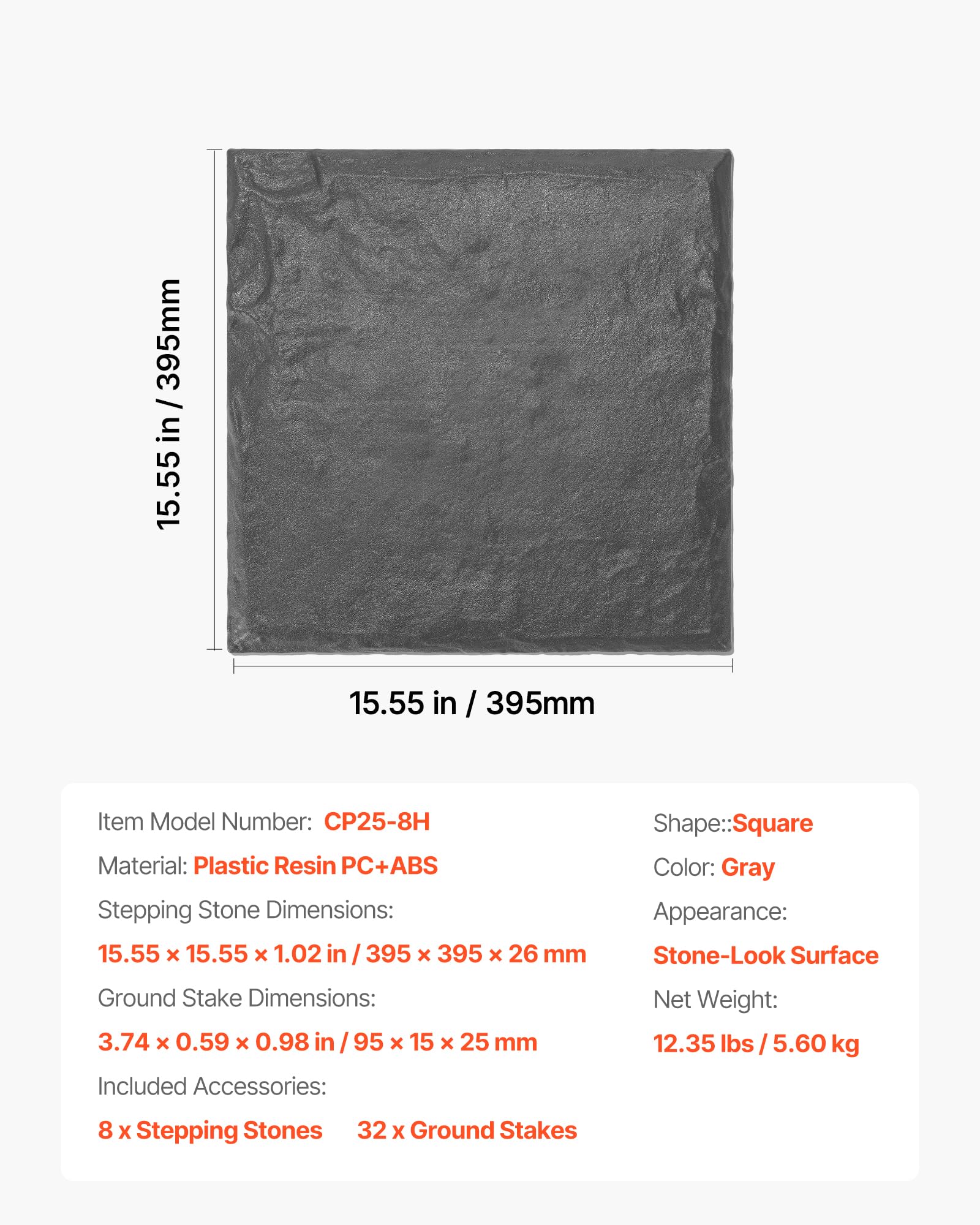 VEVOR stepping stone beside ruler showing 15.5 inch size for layout planning