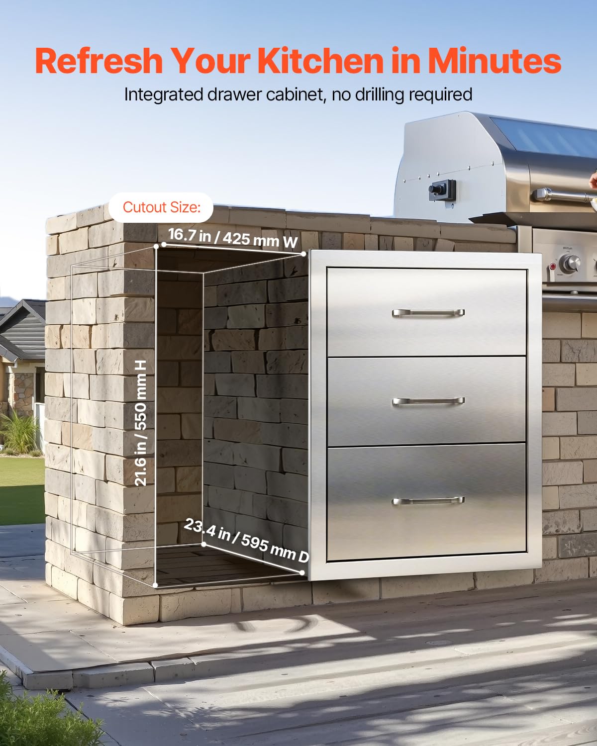 VEVOR cabinet storing a trash bin for tidy outdoor cleanup