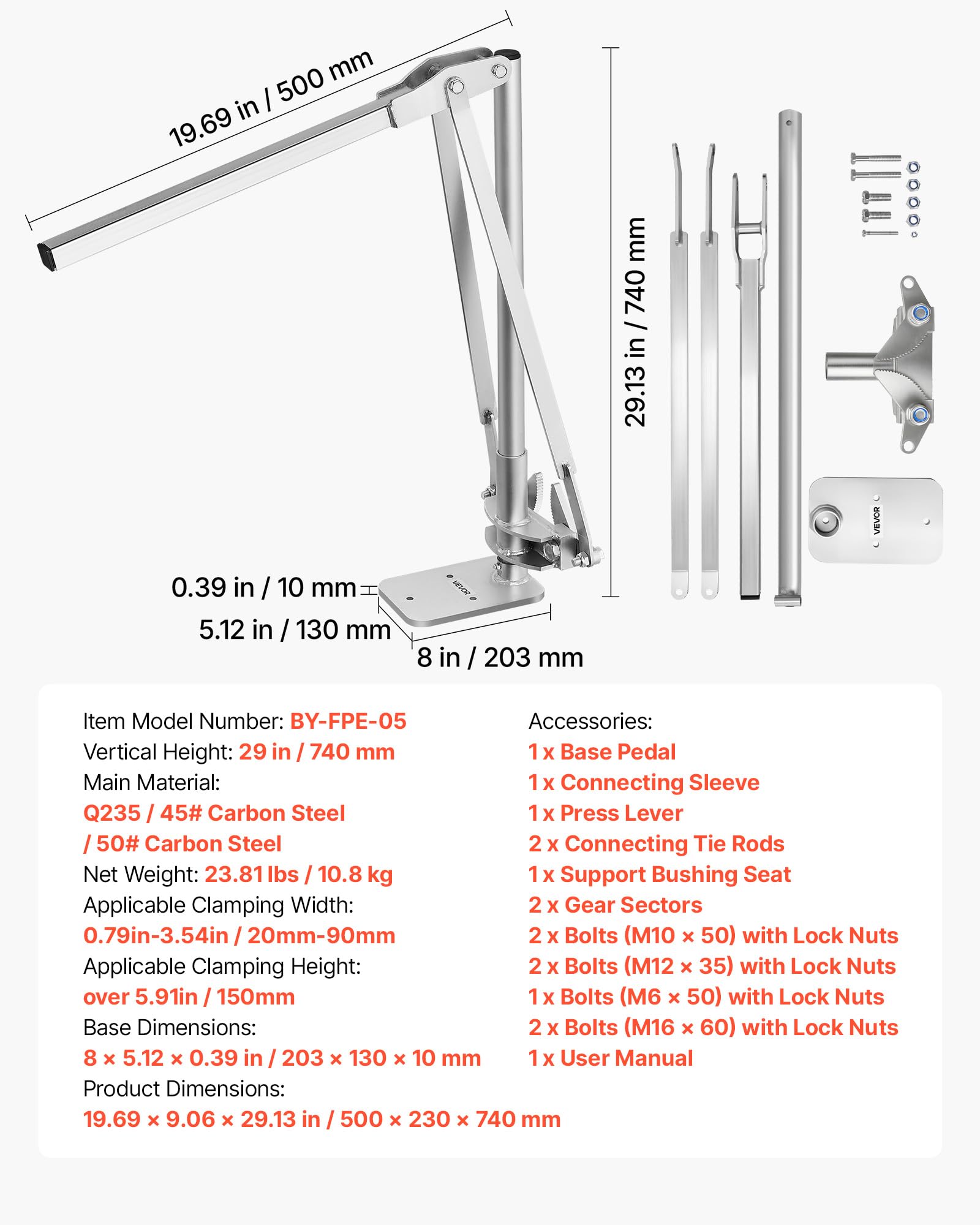 VEVOR next to ruler showing size and scale for choosing correct post fit