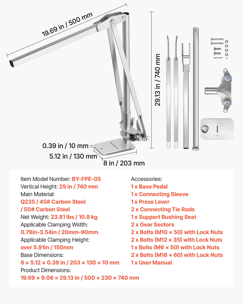 VEVOR next to ruler showing size and scale for choosing correct post fit