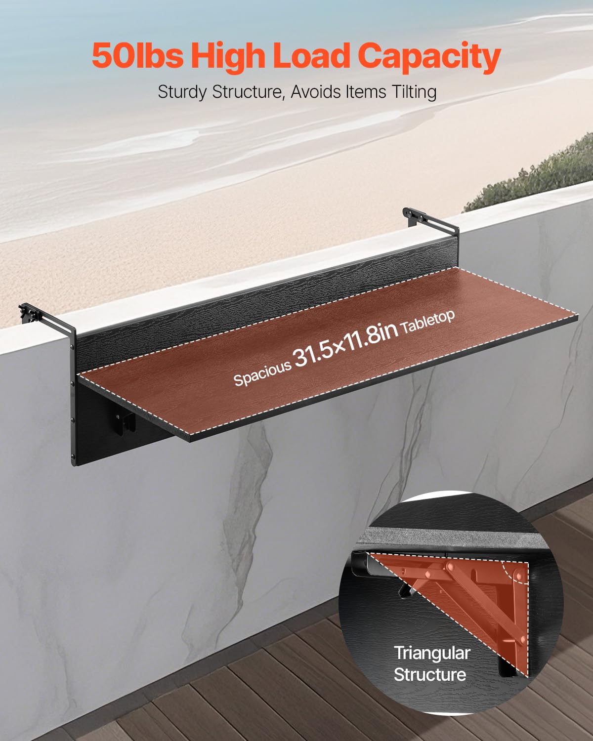 VEVOR tabletop texture detail highlighting PS surface that resists moisture and easy cleaning
