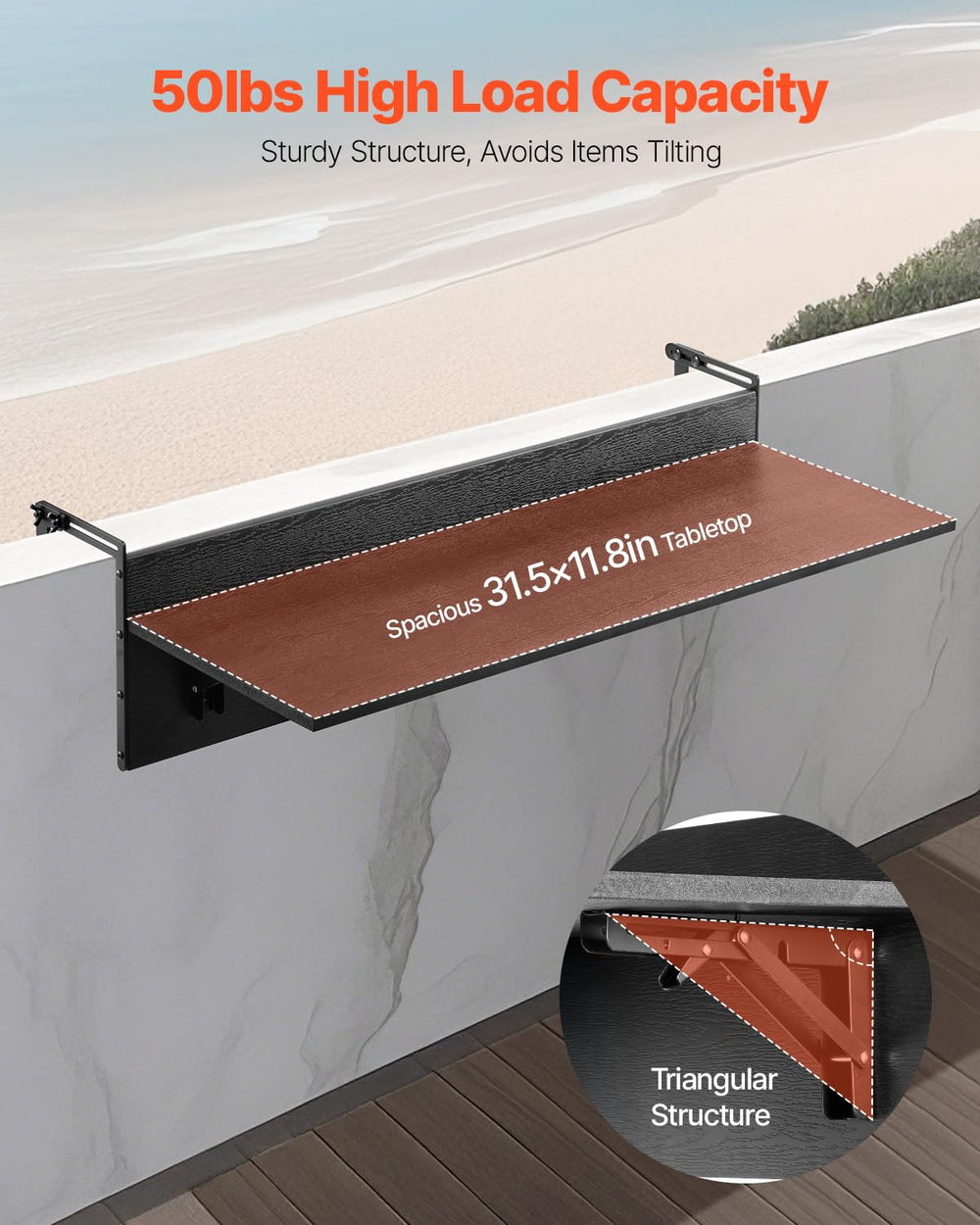 VEVOR tabletop texture detail highlighting PS surface that resists moisture and easy cleaning
