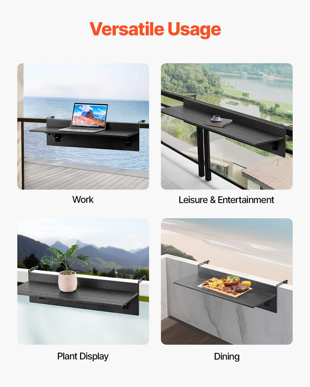 VEVOR table presenting potted plants illustrating sturdy display capability up to 50 lbs