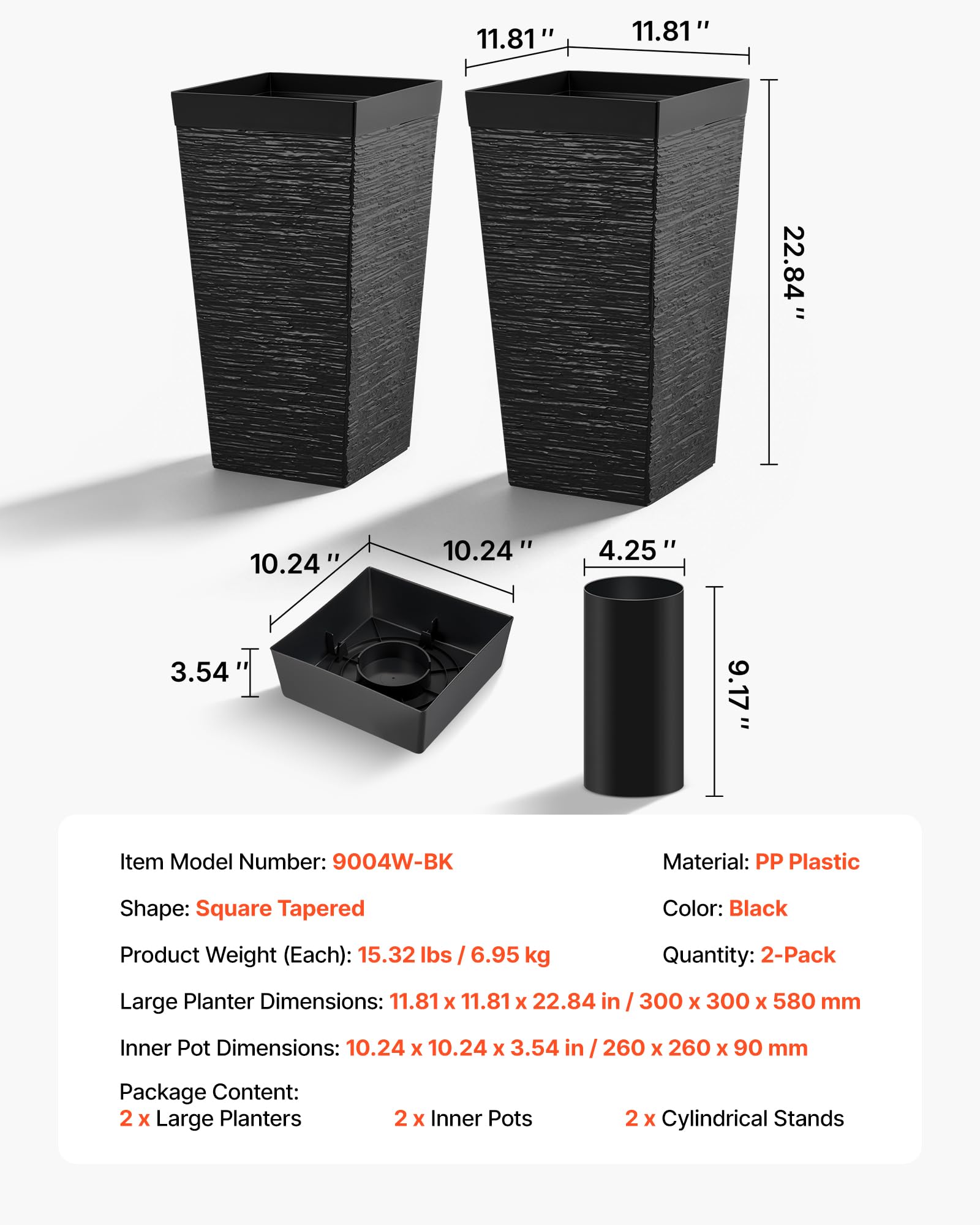 VEVOR planter next to chair for scale indicating 23-inch height and visual impact