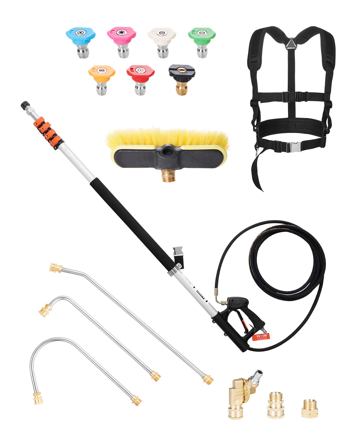 VEVOR telescoping wand front view showing full kit and reach benefit