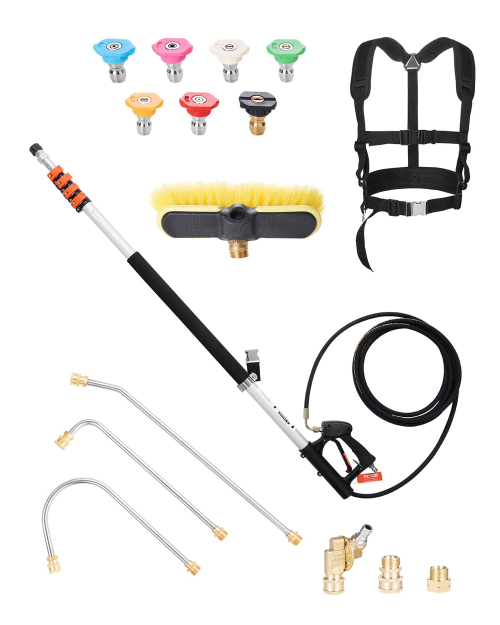 VEVOR telescoping wand front view showing full kit and reach benefit