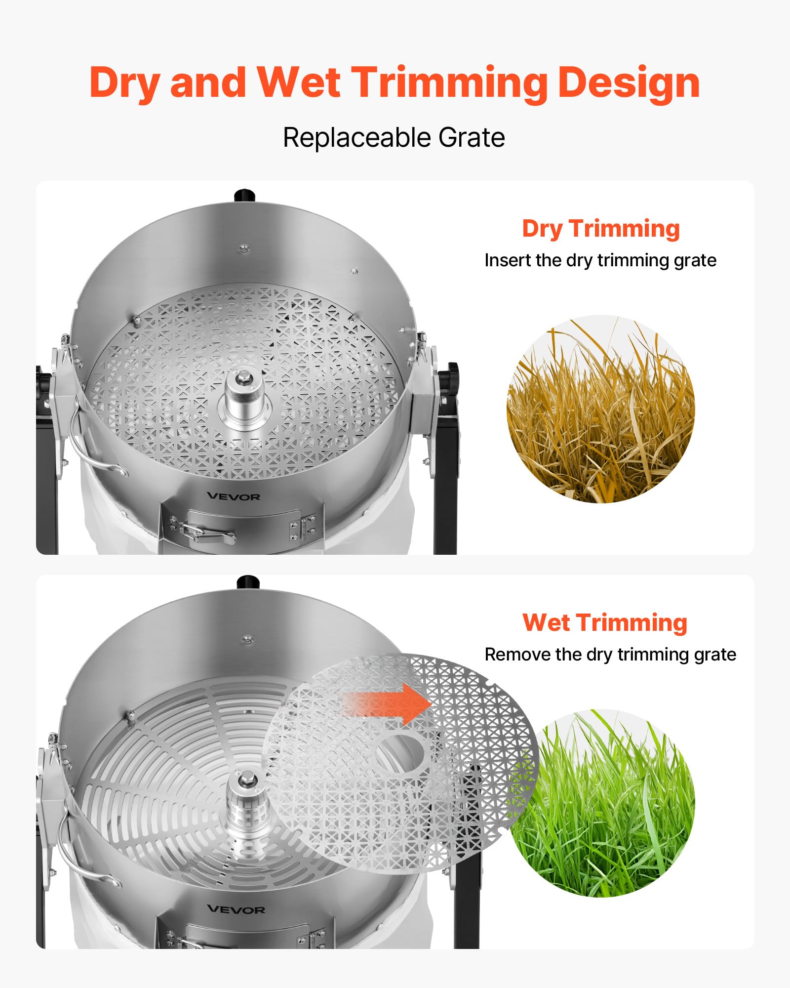 VEVOR clear tiltable lid closeup for visible processing and easy dumping