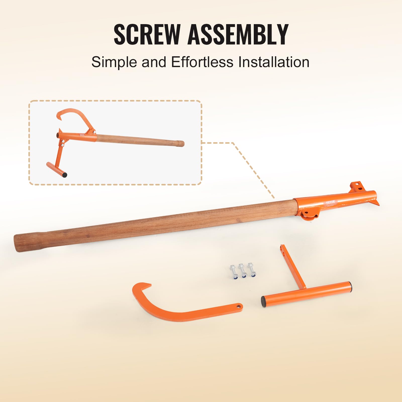 VEVOR timberjack beside ruler showing 46.5 inch scale for accurate sizing