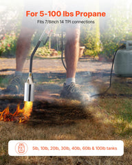 VEVOR hose connection to propane tank illustrating 10 ft reach for safer workflow