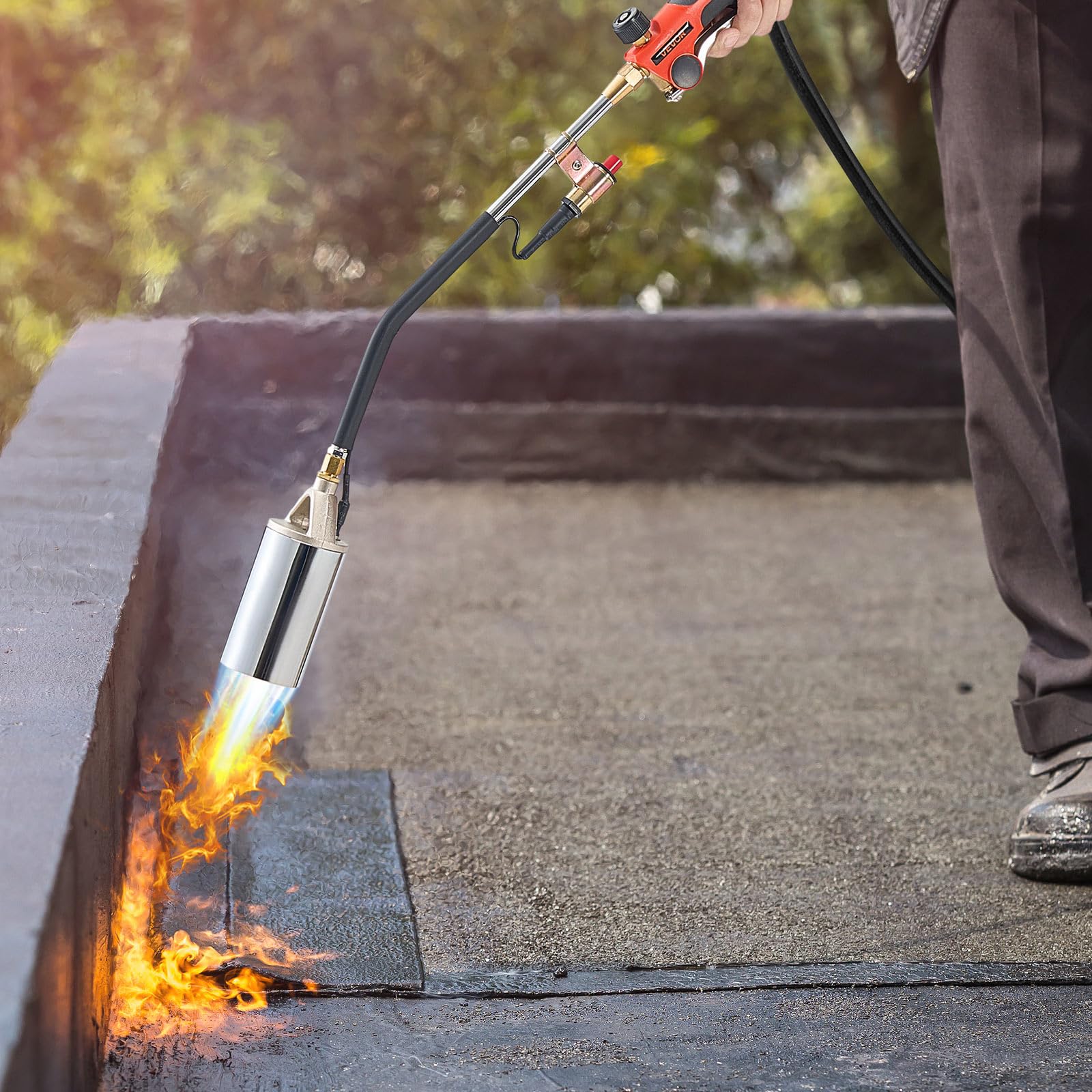 VEVOR torch thawing driveway ice demonstrating fast seasonal cleanup benefit