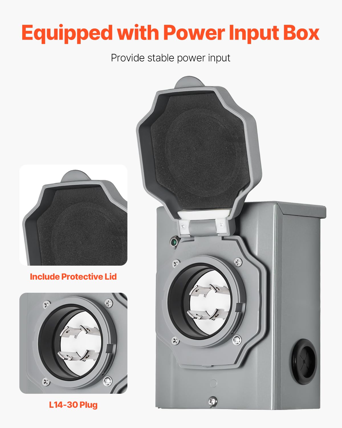 VEVOR transfer kit mounted outdoors near a generator highlighting durable weather protection
