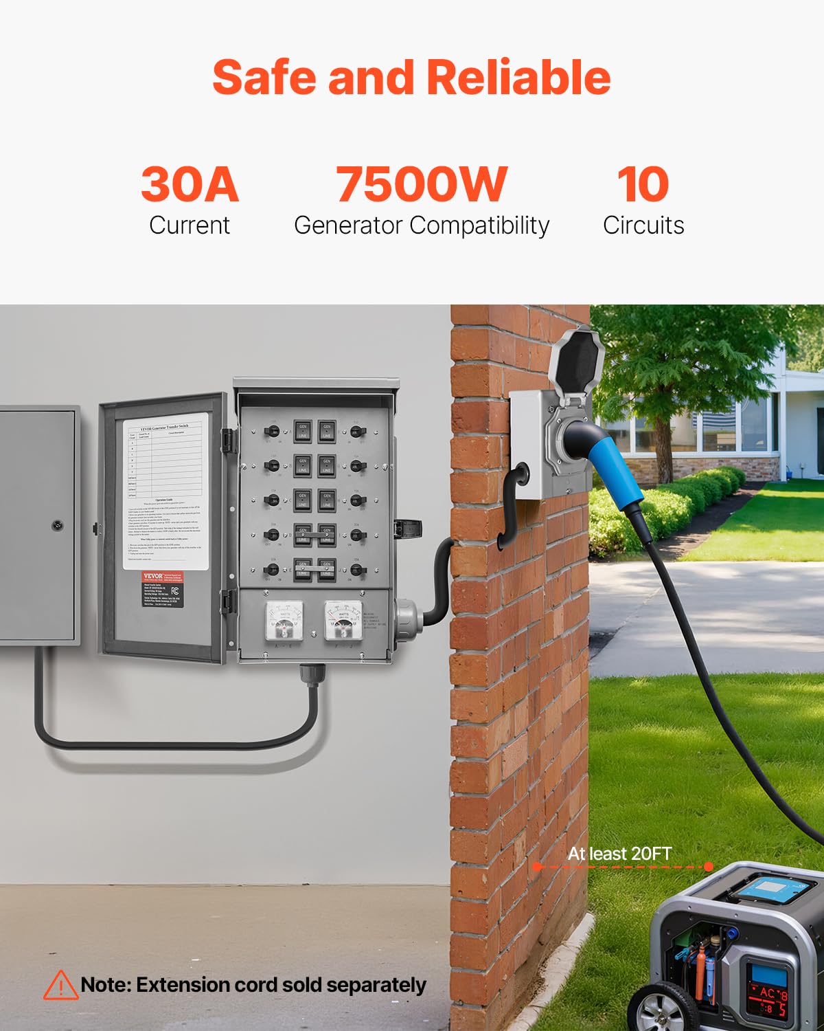 VEVOR close-up of mechanical watt meter displaying generator load for safe power management