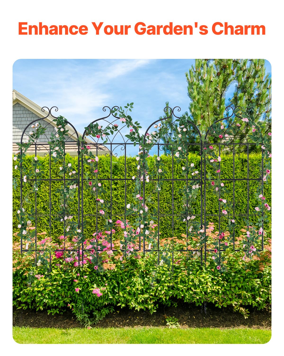 VEVOR trellis installed in a courtyard demonstrating compact vertical support and aesthetic appeal