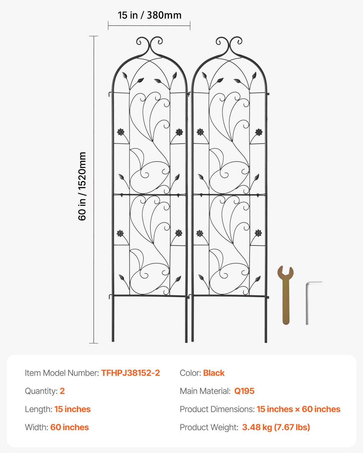 VEVOR trellis size comparison with ruler showing 60 by 15 inch scale
