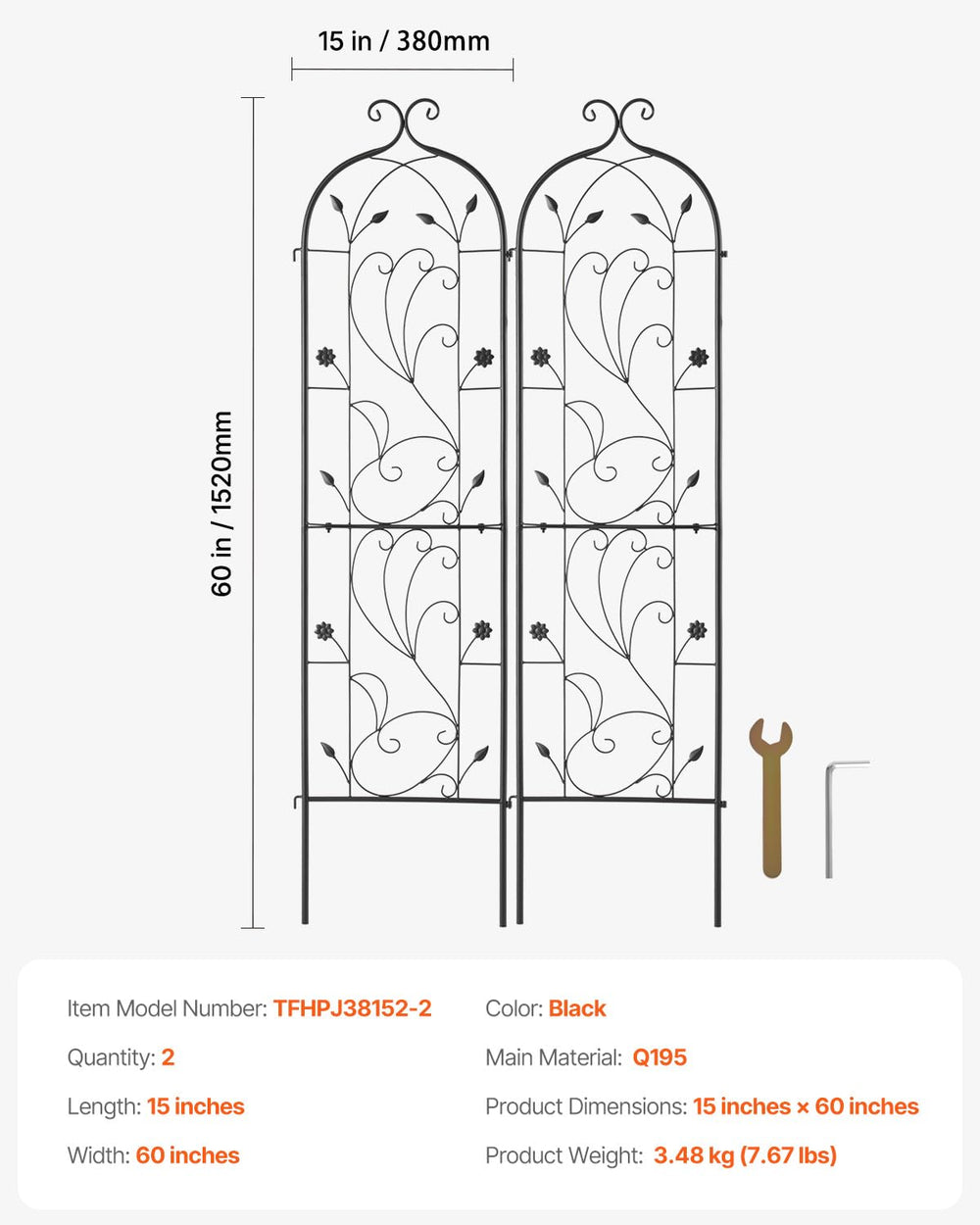 VEVOR trellis size comparison with ruler showing 60 by 15 inch scale