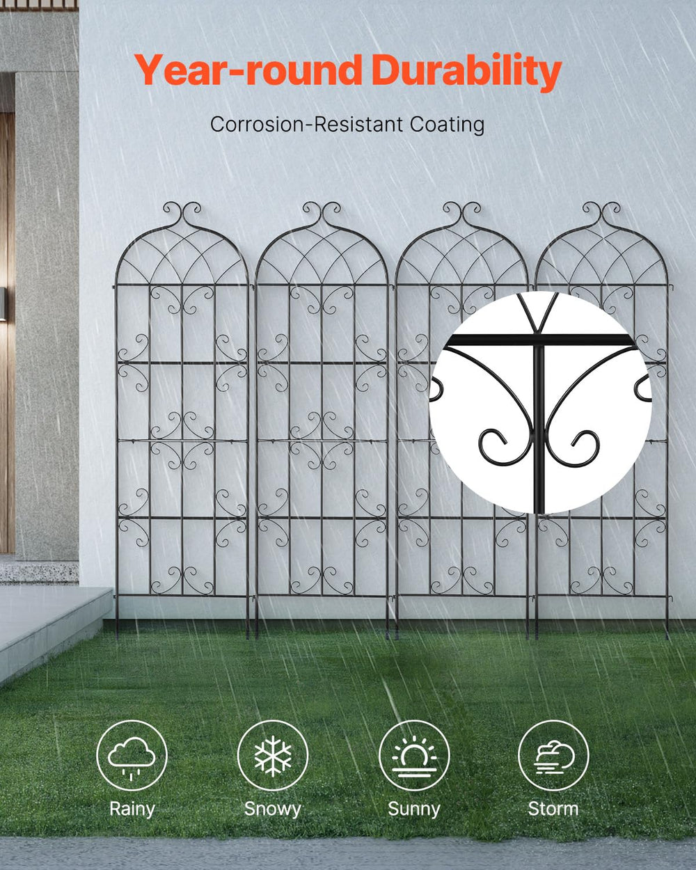 VEVOR trellis with climbing rose illustrating improved air circulation and bloom display